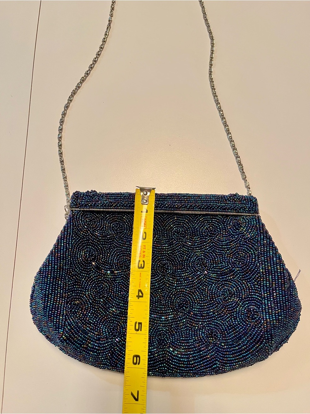 Beaded Navy Evening Clutch with Chain Strap